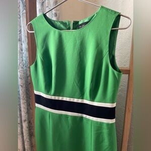 Evan Picone Vibrant Green Dress with Black and White Stripes